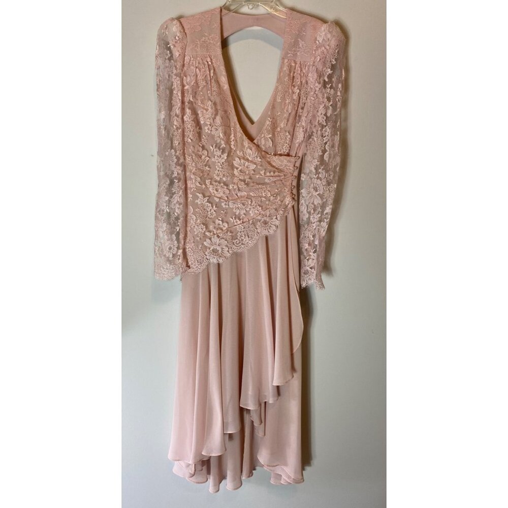 Vintage Casadei Formal Dress Lace & Chiffon V-Neck & Long Sleeves Size 4